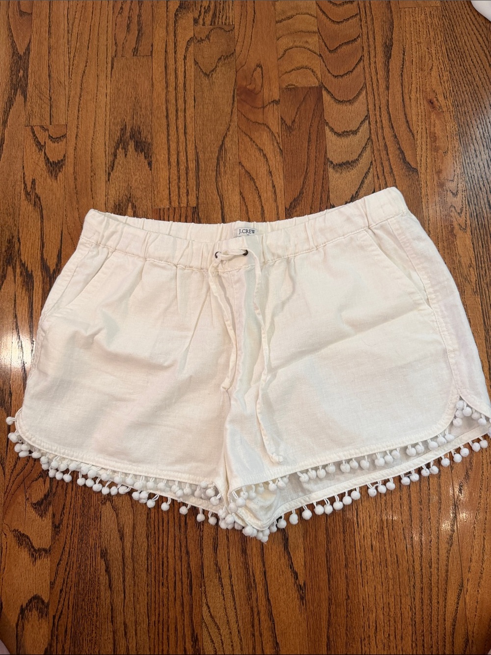 J. Crew White Pom-Pom Trim Linen-Blend Shorts
